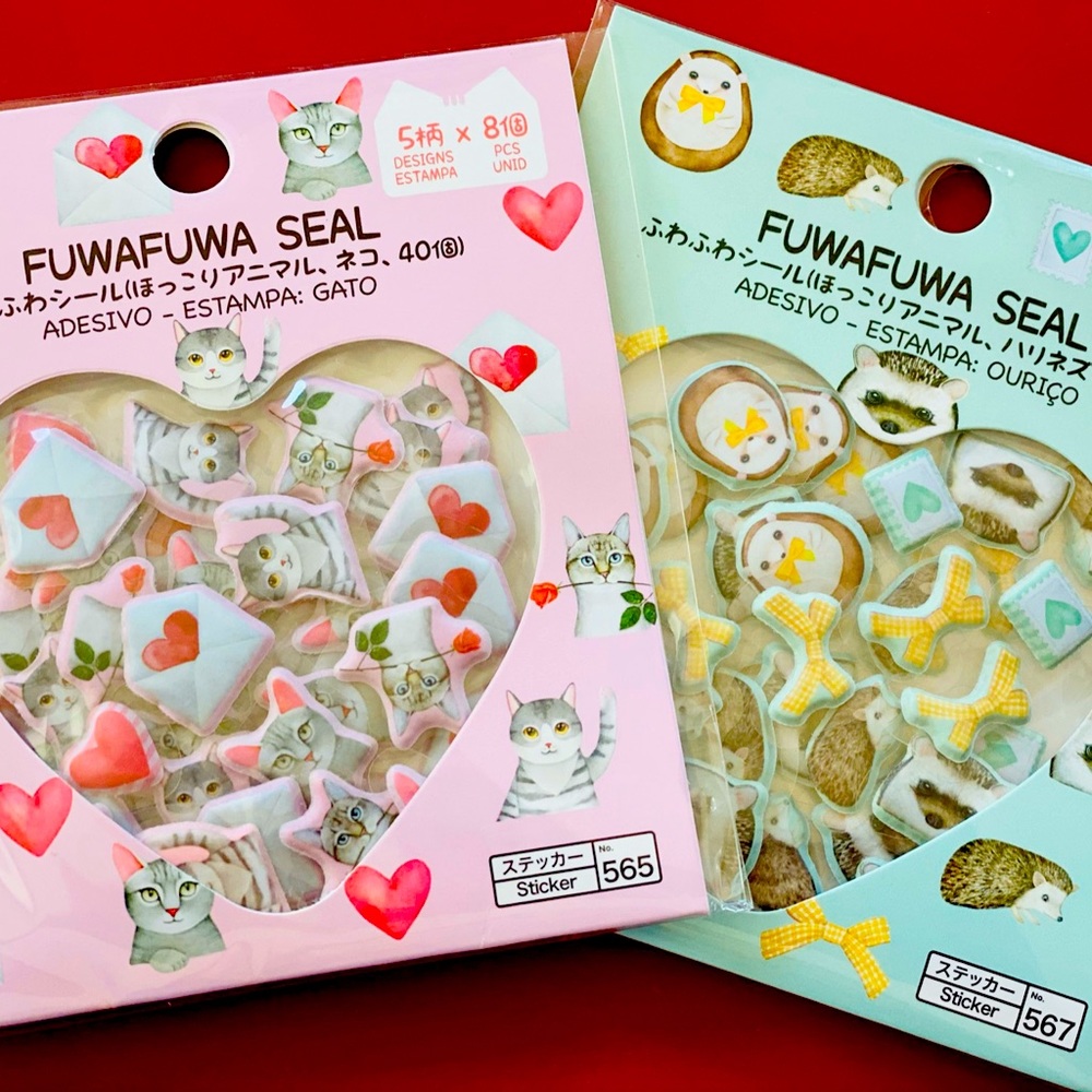 🌻 Kawaii Cat and Hedgehog Puffy Seal Stickers 🌻